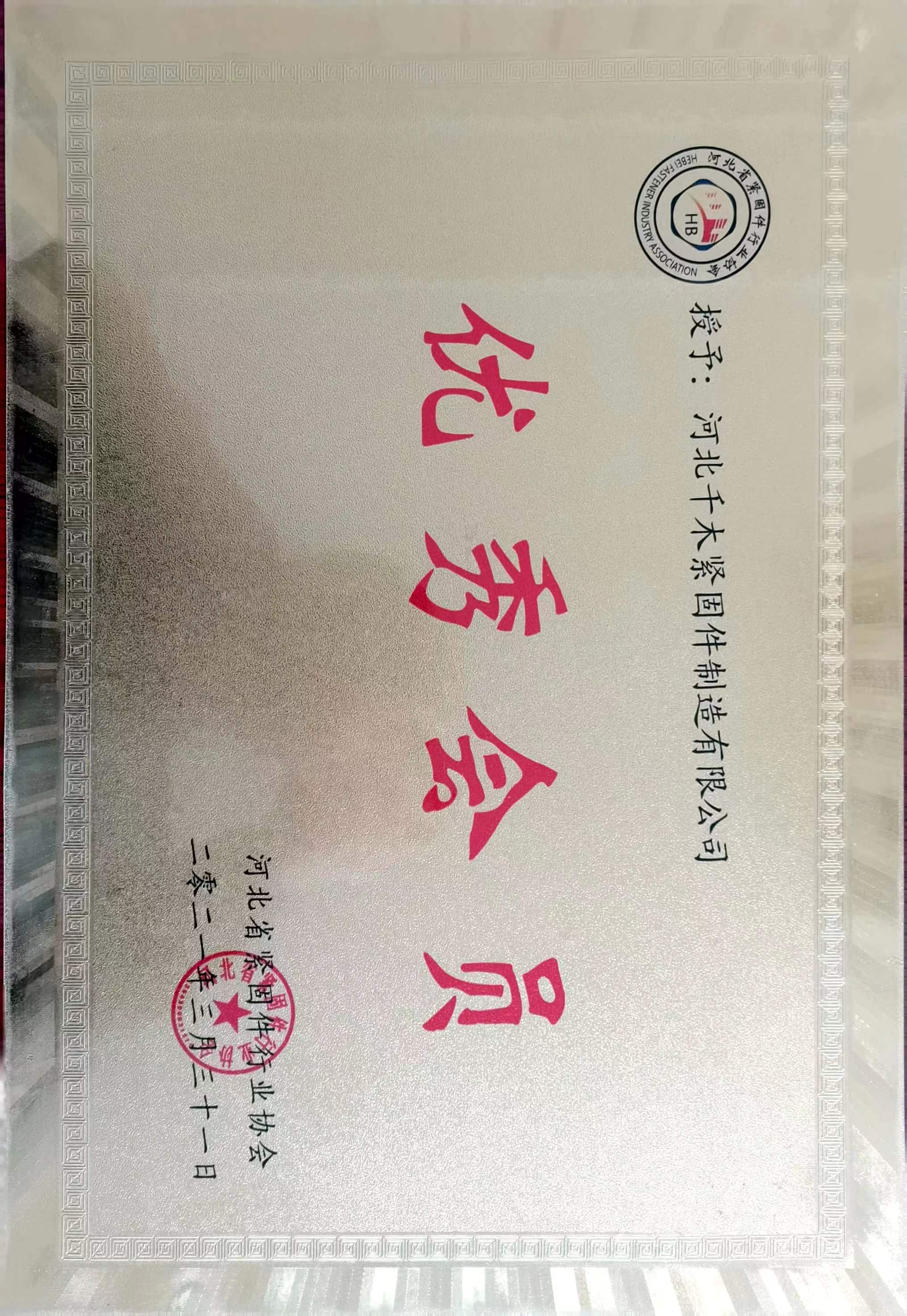 河北緊固件行業(yè)協(xié)會優(yōu)秀委員